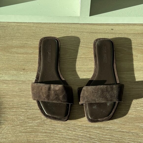 Steve Madden LUMINA Brown Suede Women's Slide Sandal - Picture 1 of 4